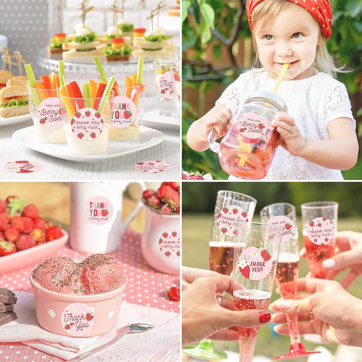Strawberry Thank You Stickers 38mm 1 and a half inch - Image 3