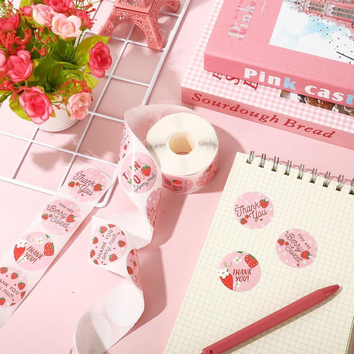 Strawberry Thank You Stickers 38mm 1 and a half inch - Image 7