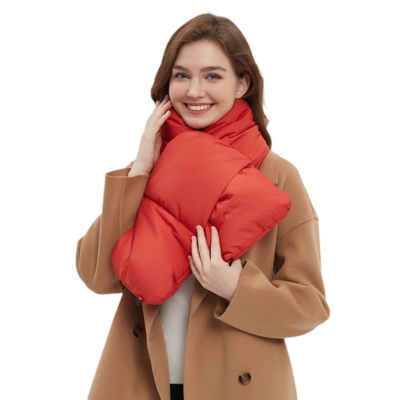 USB Heated White Duck Down Neck Warmer Beige - Image 2