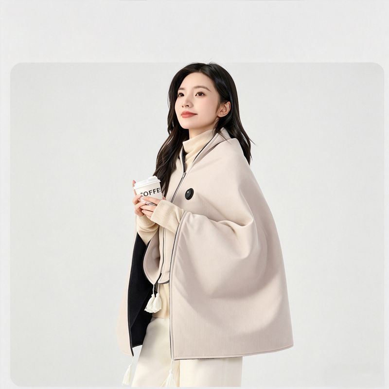 USB Washable Heated Shawl-No Power Bank Included-Apricot - Image 1