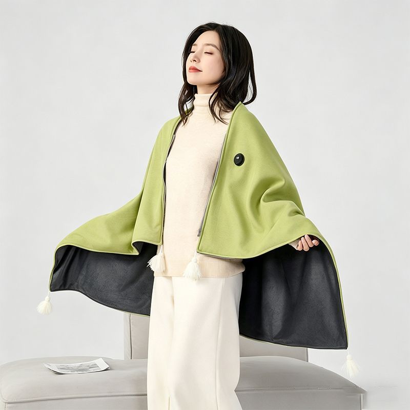 USB Washable Heated Shawl-No Power Bank Included-Green - Image 1