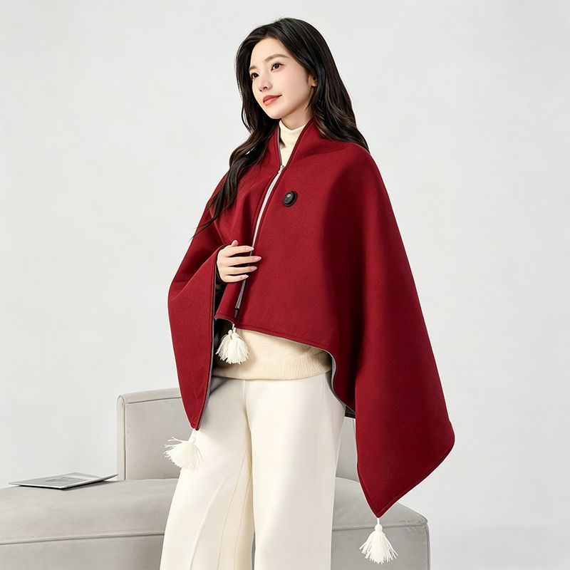 USB Washable Heated Shawl-No Power Bank Included-Red - Image 1