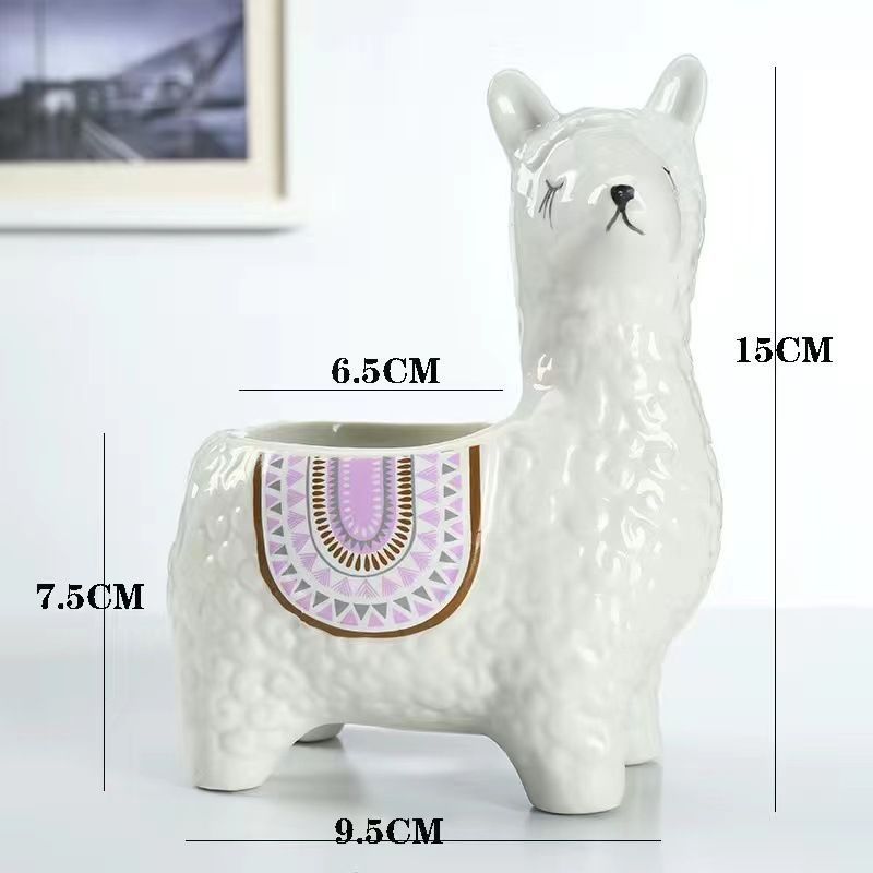 White Ceramic Planter with Head Tilted Alpaca - Image 1
