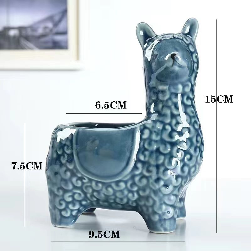 White Ceramic Planter with Head Tilted Alpaca - Image 2
