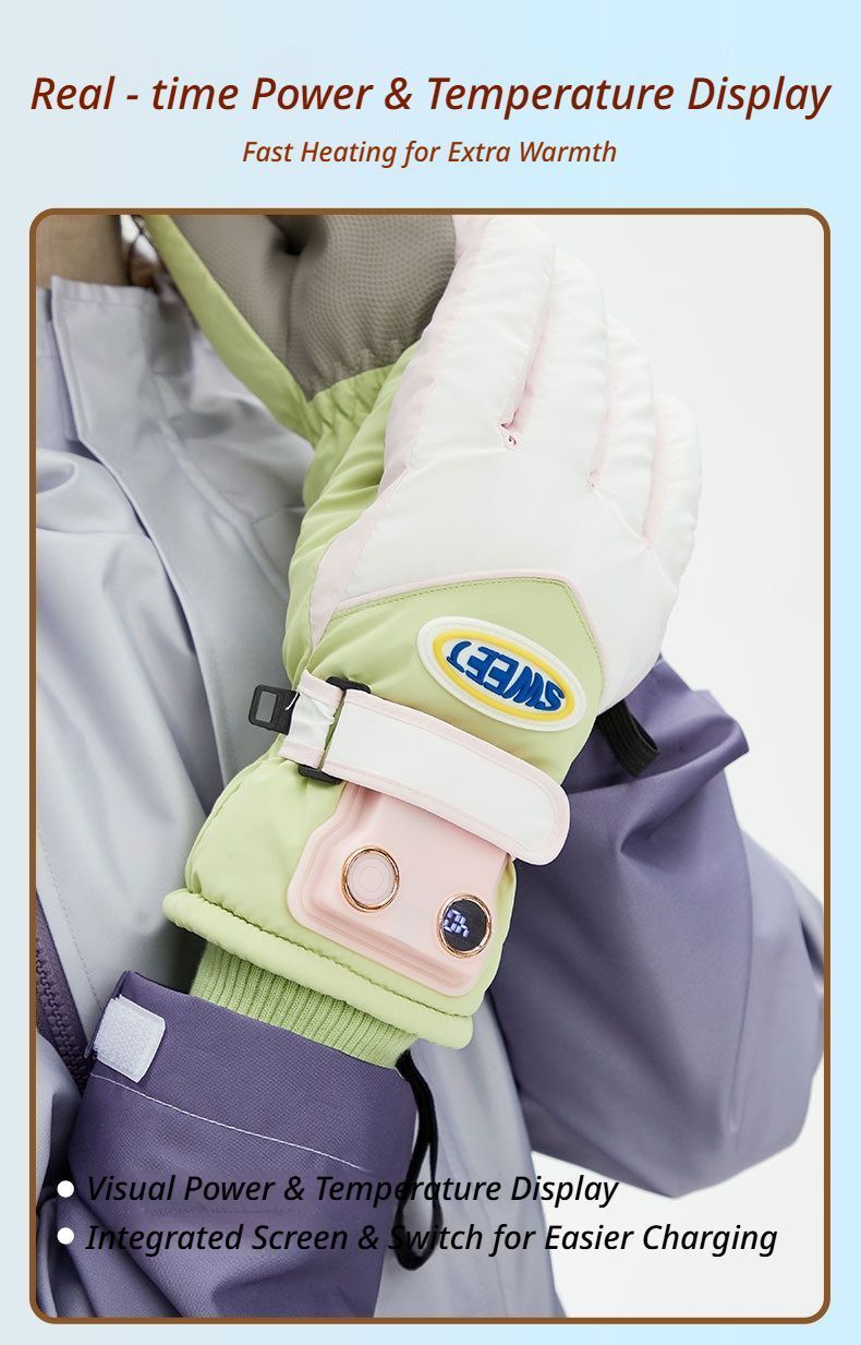 Windproof Water-Repellent Fleece-Lined Self-Heating Gloves Black - Image 7