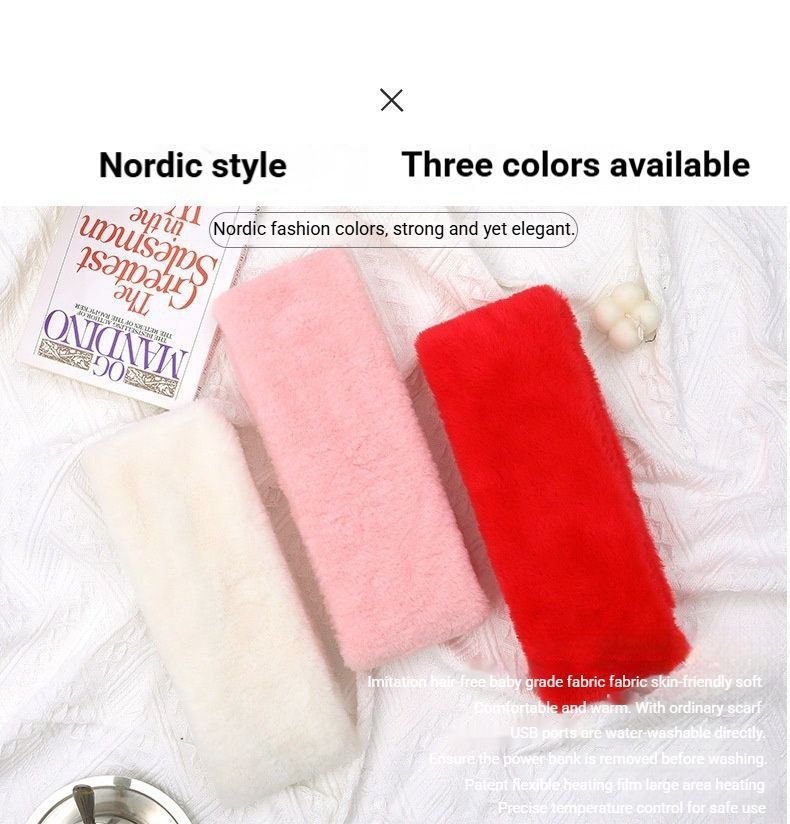 Winter Imitation Rabbit Fur USB Heated Scarf Beige-Gift Box Edition - Image 5