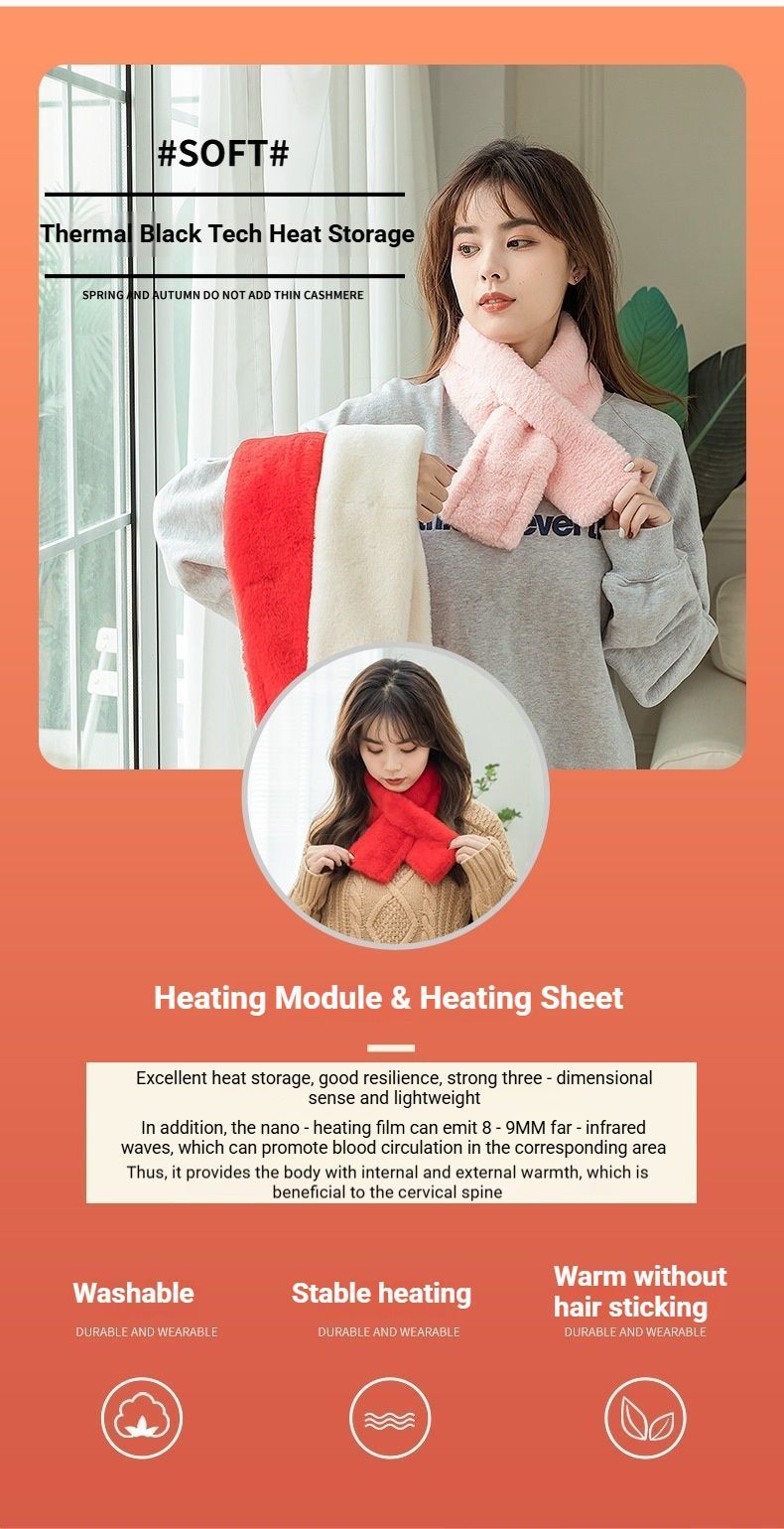 Winter Imitation Rabbit Fur USB Heated Scarf Beige-Gift Box Edition - Image 7