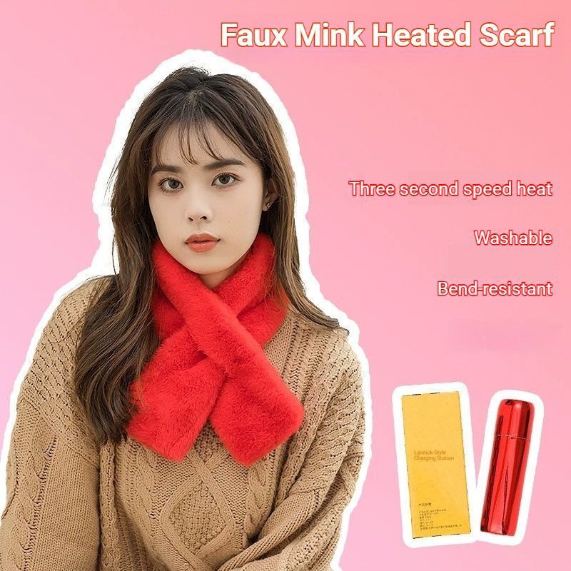Winter Imitation Rabbit Fur USB Heated Scarf Beige - Image 2