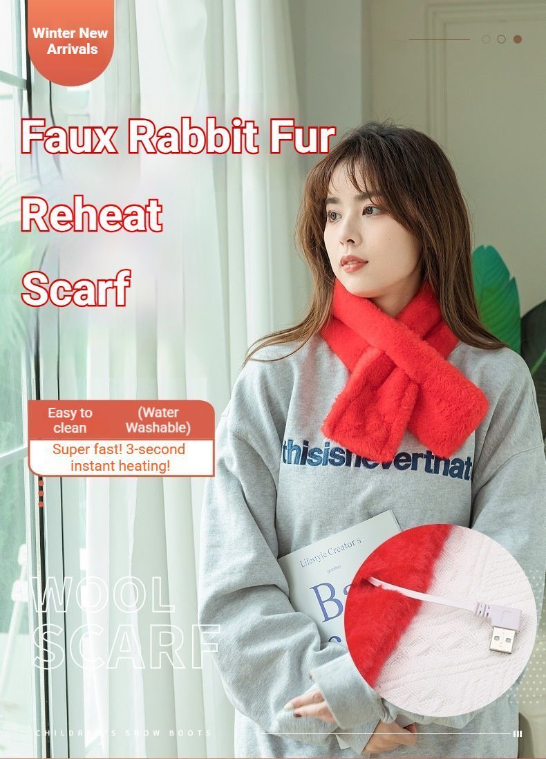 Winter Imitation Rabbit Fur USB Heated Scarf Pink-Gift Box Edition - Image 3