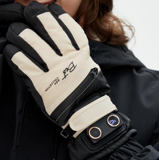 Winter Self-Heating Windproof Touchscreen Gloves-Beige Black - Image 1