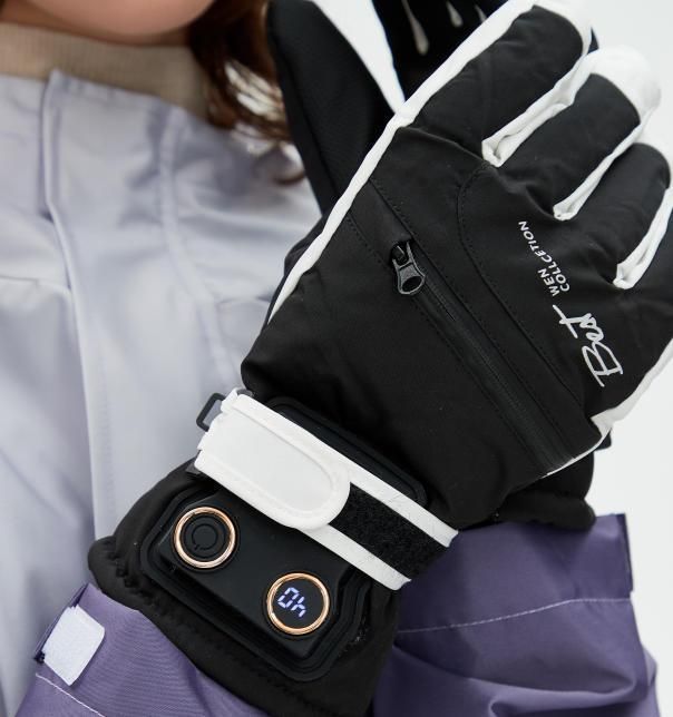 Winter Self-Heating Windproof Touchscreen Gloves-White Black - Image 1
