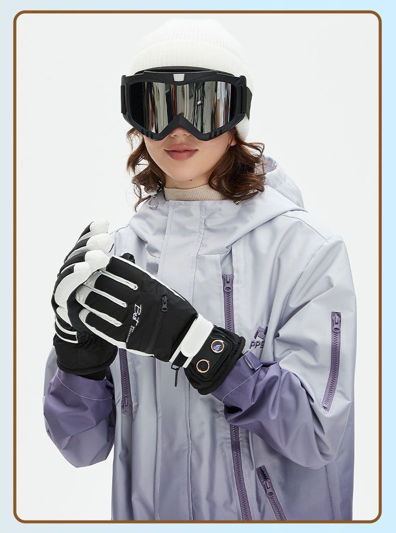 Winter Self-Heating Windproof Touchscreen Gloves-White Black - Image 2