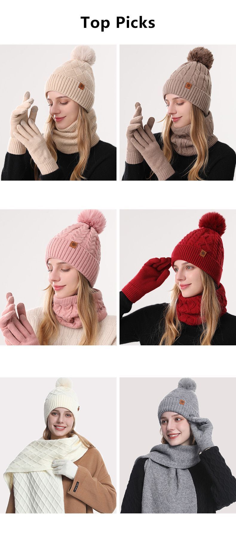 Women Beige Argyle 3-Piece Set-Hat Scarf and Gloves - Image 5