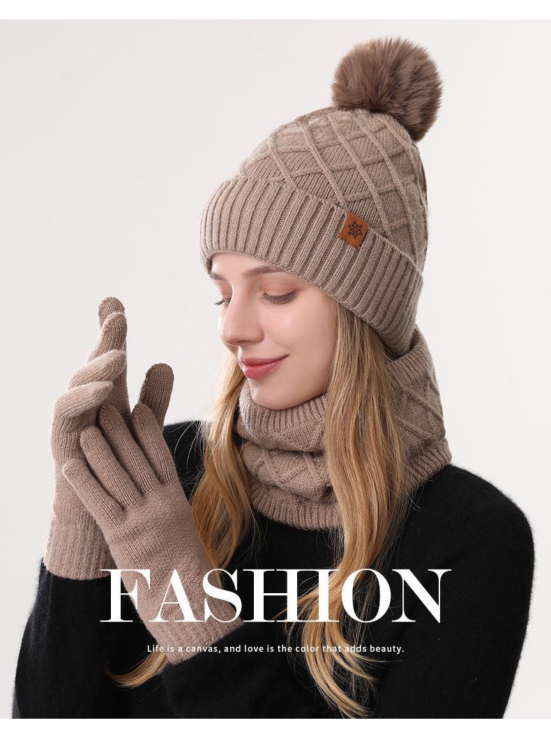 Women Khaki Argyle 3-Piece Set-Hat Scarf and Gloves - Image 8