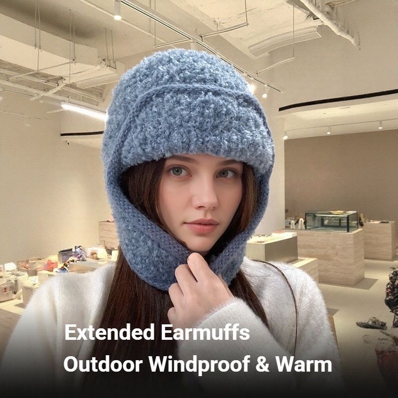 Women Plain Aviator Hat with Earflaps Blue - Image 7