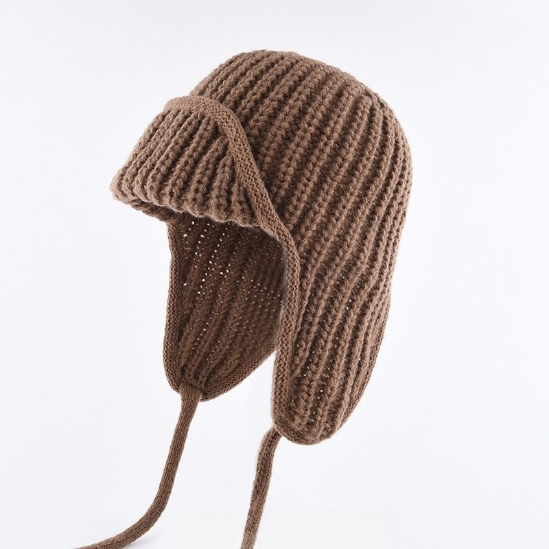 Women Plain Aviator Hat with Earflaps Coffee Brown - Image 1