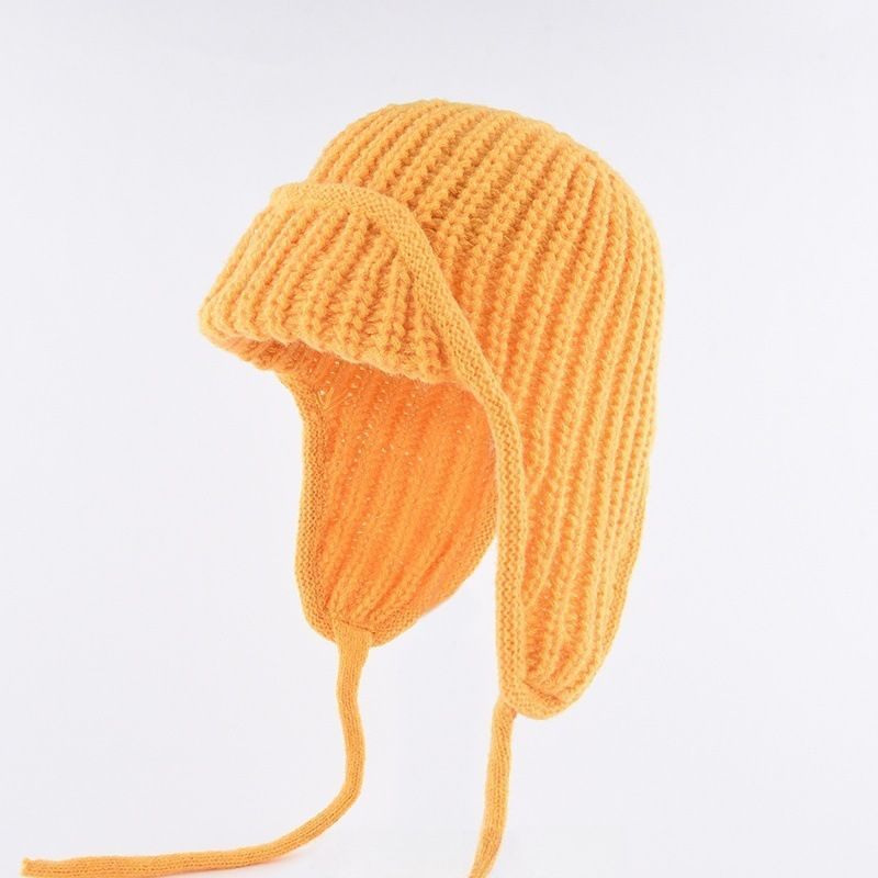 Women Plain Aviator Hat with Earflaps Yellow - Image 1