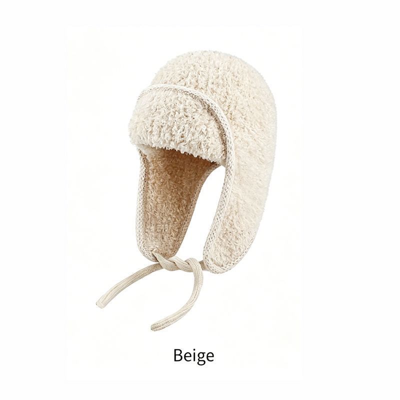 Women Sherpa Aviator Beanie - Warm Earflap Knit Hat Beige - Image 1