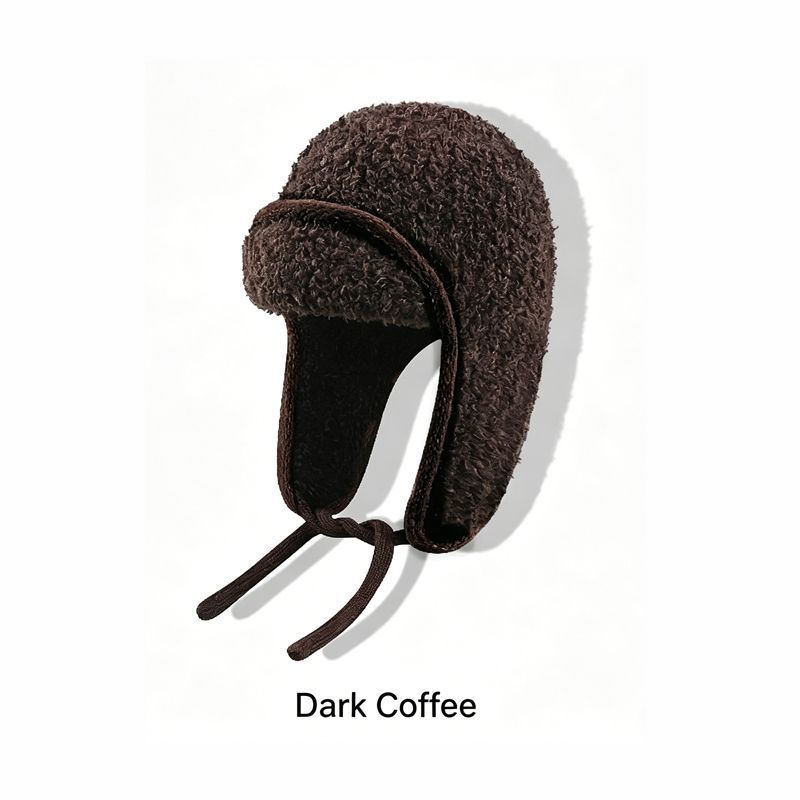 Women Sherpa Aviator Beanie - Warm Earflap Knit Hat Dark Coffee - Image 1