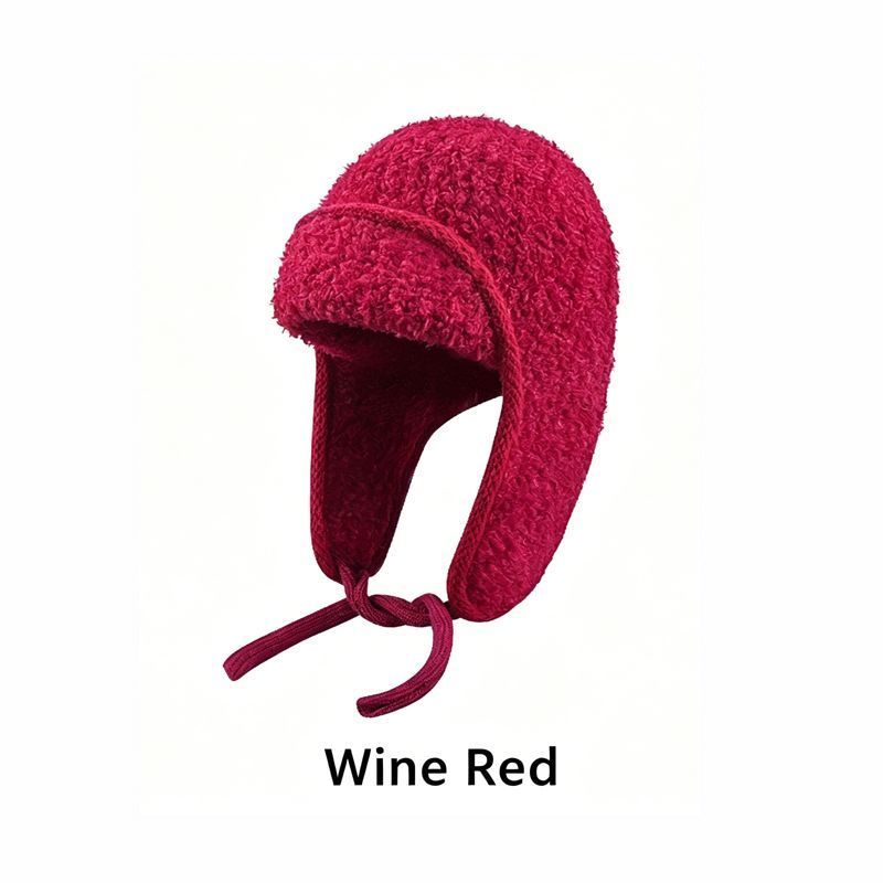 Women Sherpa Aviator Beanie - Warm Earflap Knit Hat Wine Red - Image 1
