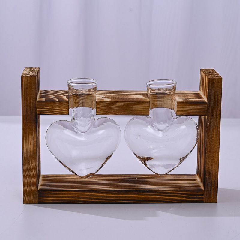 HydroponicSnap-OnWoodenStand-Heart-ShapedDoubleBottle - Image 1