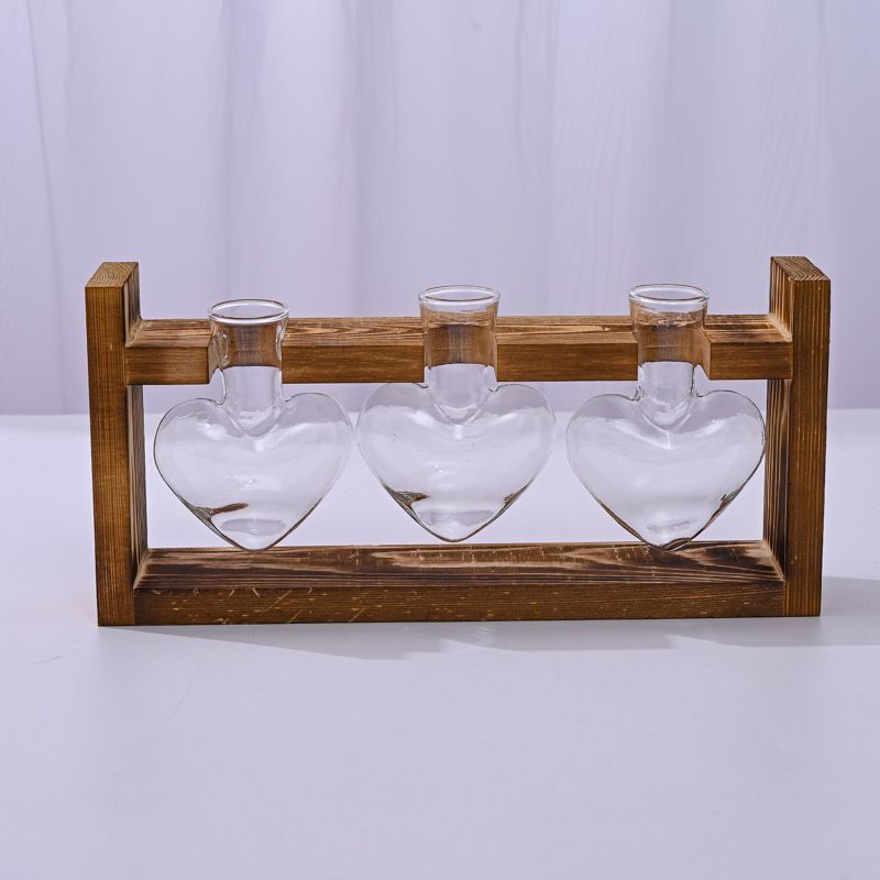 HydroponicWoodenFramewithSnap-On-Heart-ShapedTripleBottle - Image 1