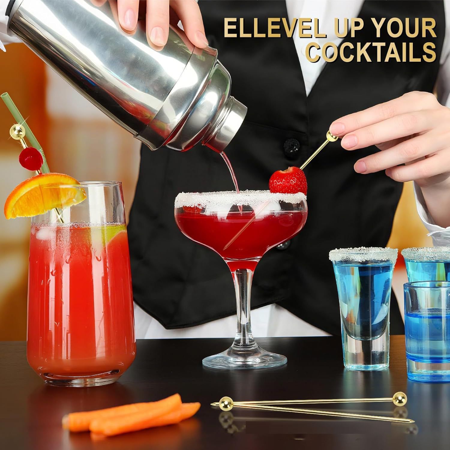 20 PCS Stainless Steel Toothpicks Gold - Image 1
