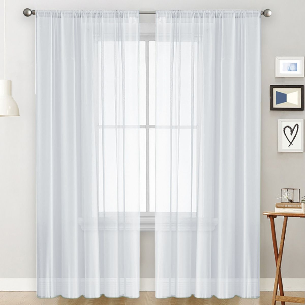 2 Pack Semi Blackout Sheer Curtains-Bleached White - Image 1