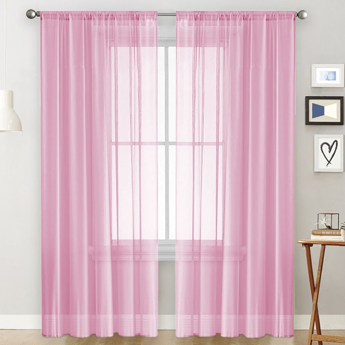 2 Pack Semi Blackout Sheer Curtains Pink - Image 1