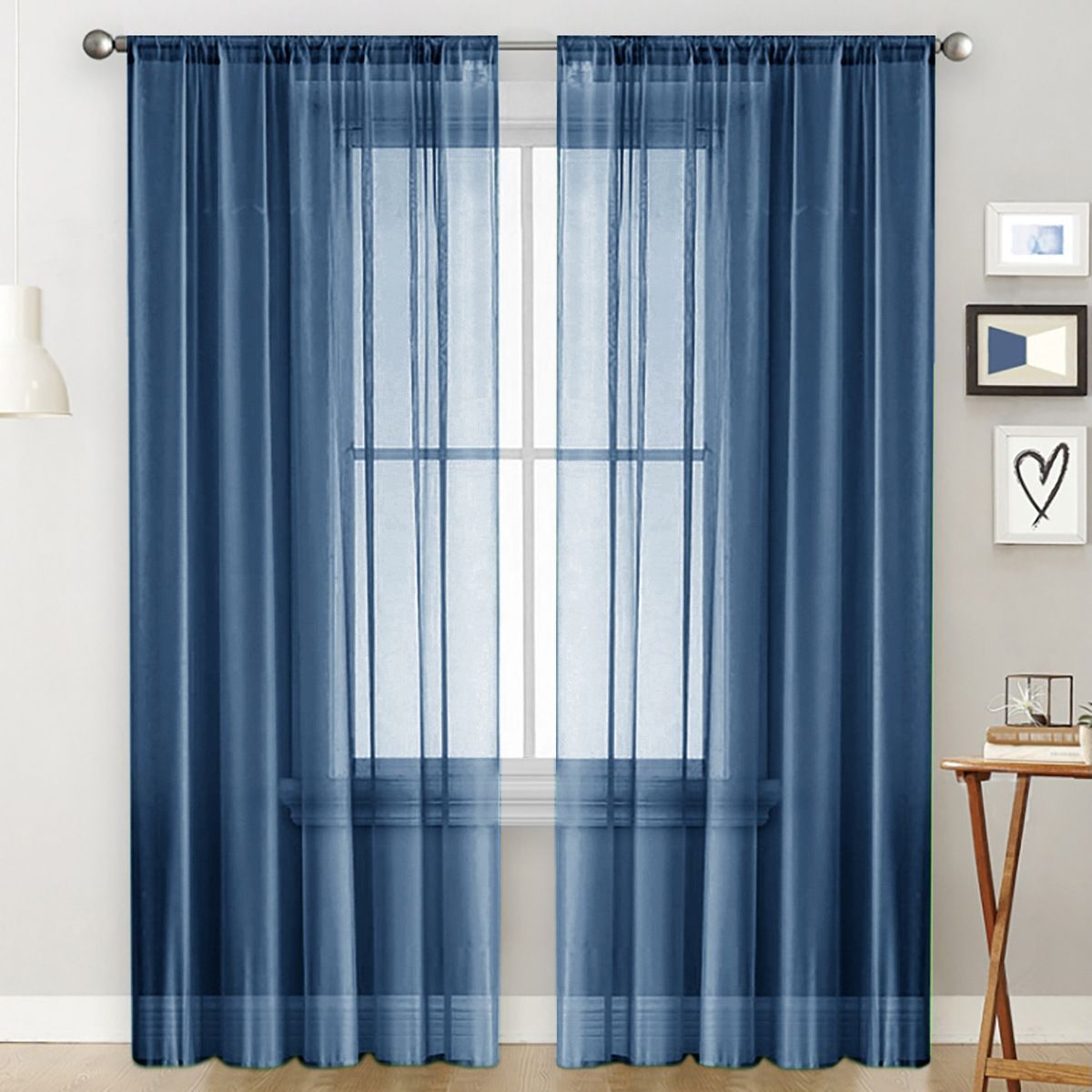 2 Pack Semi Blackout Sheer Curtains Navy Blue - Image 1