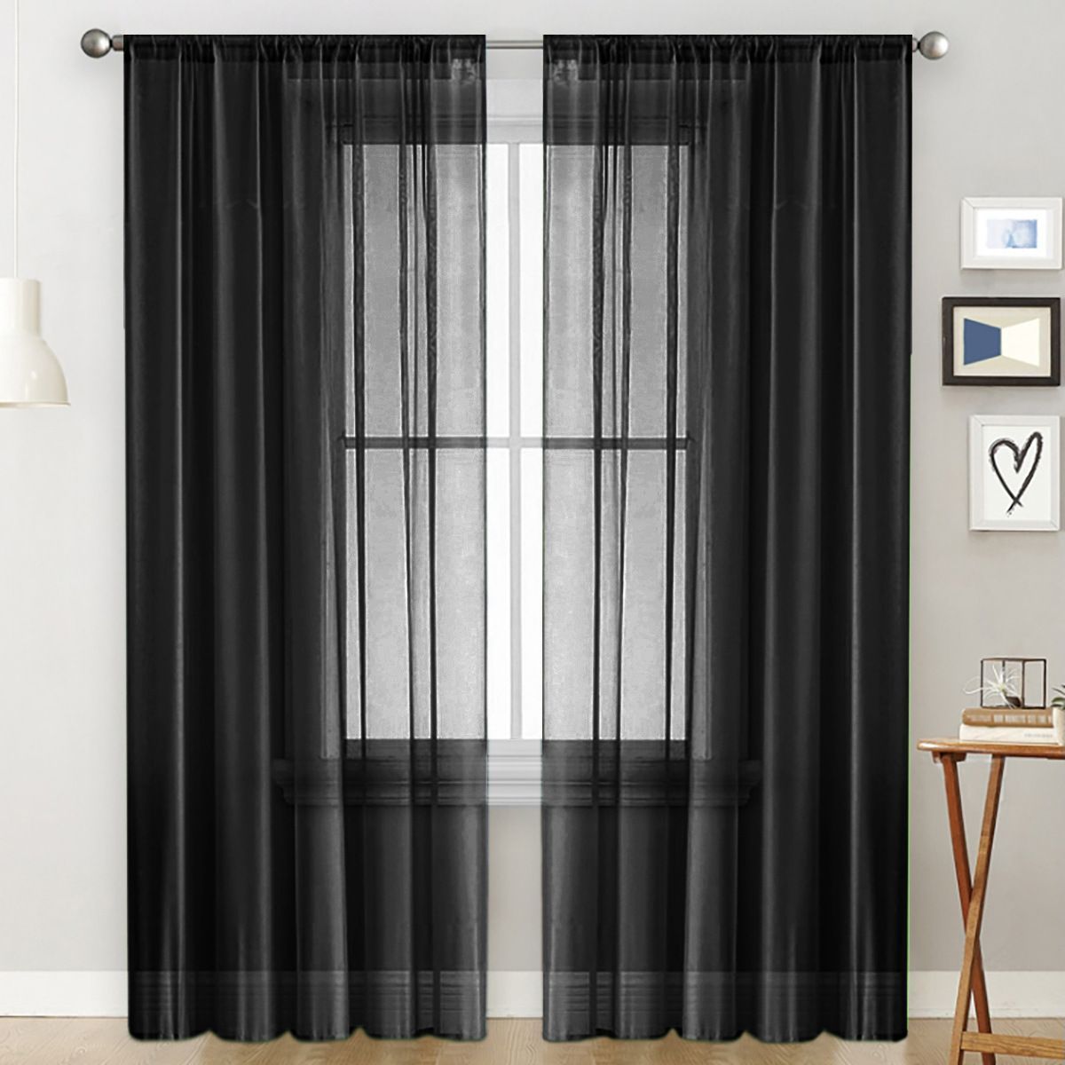 2 Pack Semi Blackout Sheer Curtains Black - Image 1