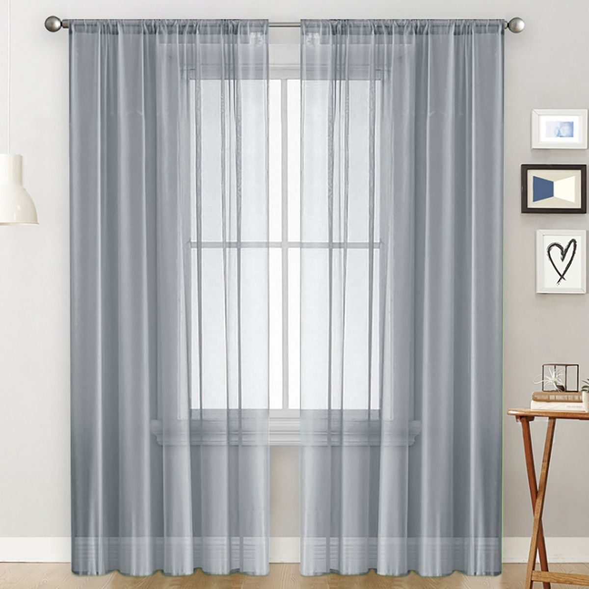 2 Pack Semi Blackout Sheer Curtains Gray - Image 1