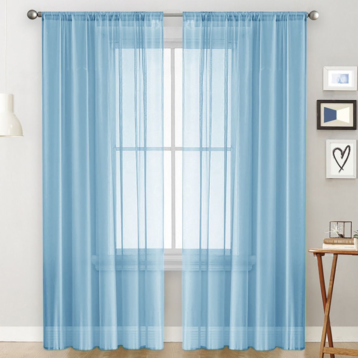 2 Pack Semi Blackout Sheer Curtains Light Blue - Image 1
