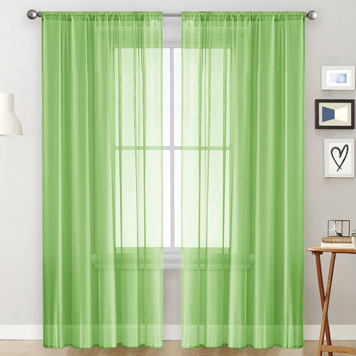 2 Pack Semi Blackout Sheer Curtains Green - Image 1