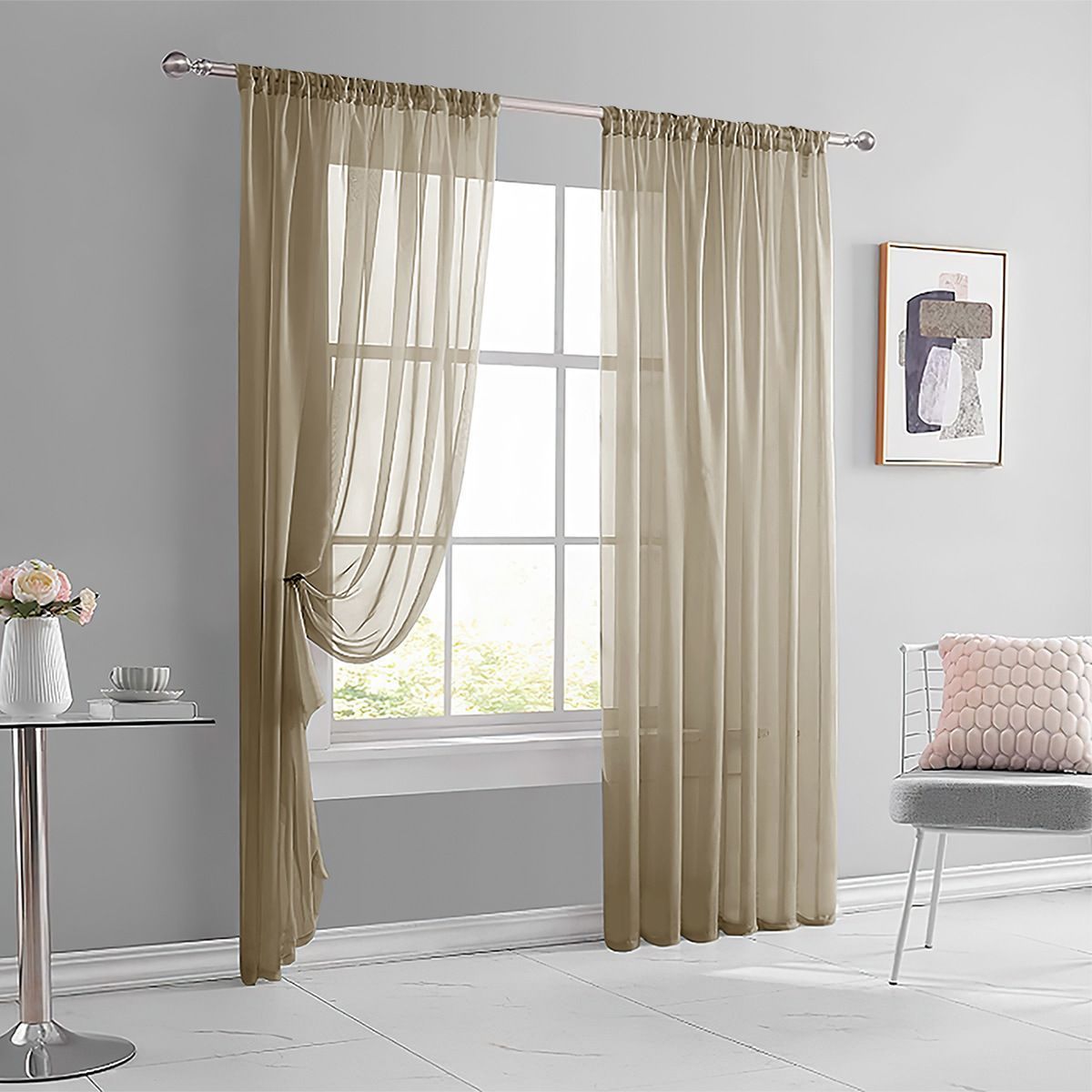 2 Pack Semi Blackout Sheer Curtains Light Mocha - Image 1