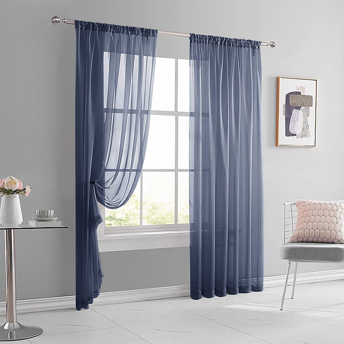 2 Pack Semi Blackout Sheer Curtains Dusty Blue - Image 1