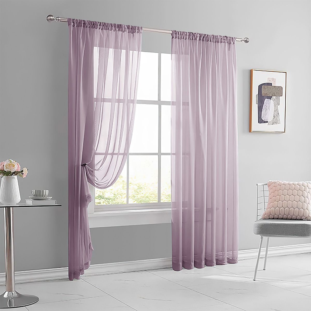 2 Pack Semi Blackout Sheer Curtains Light Purple - Image 1