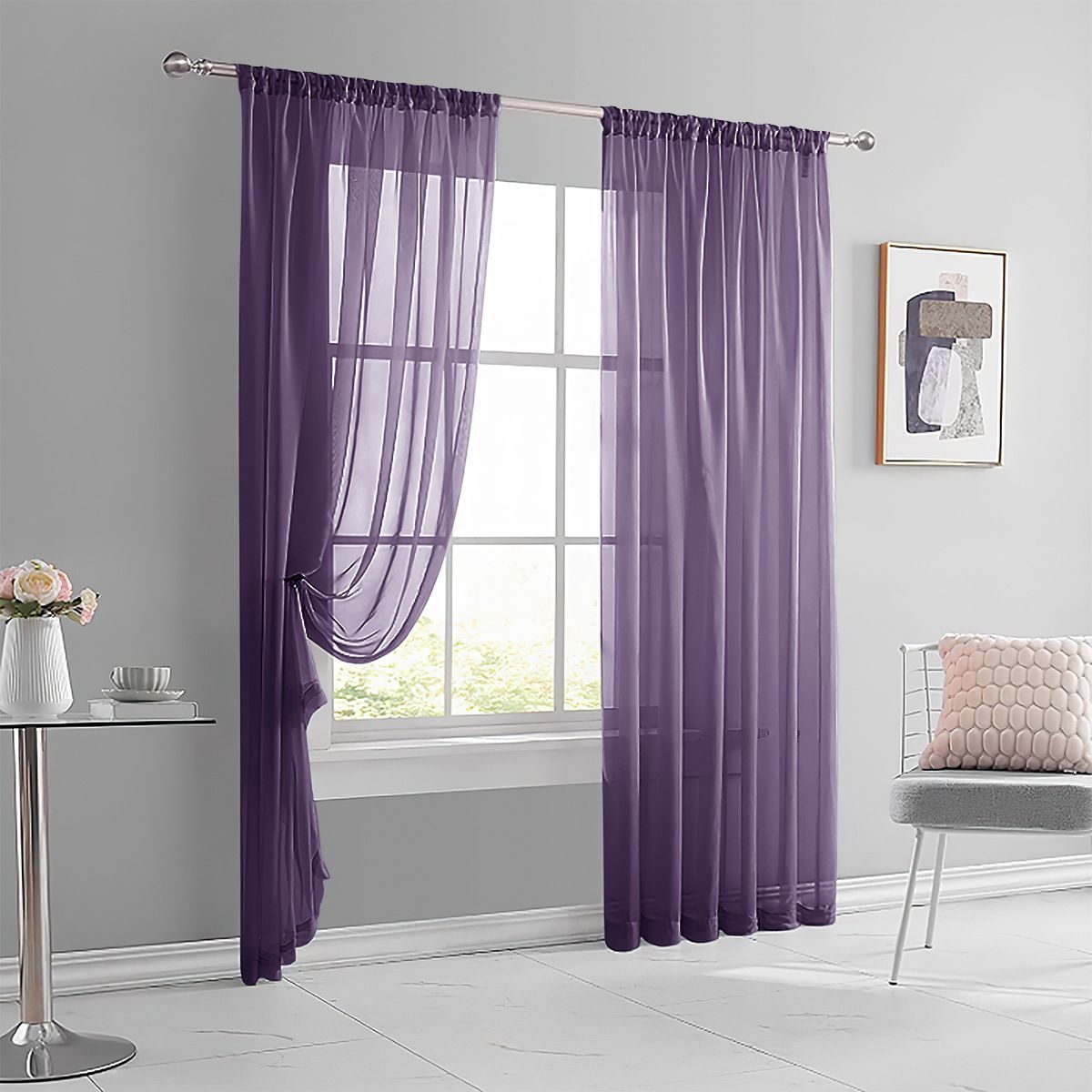 2 Pack Semi Blackout Sheer Curtains Dark Purple - Image 1