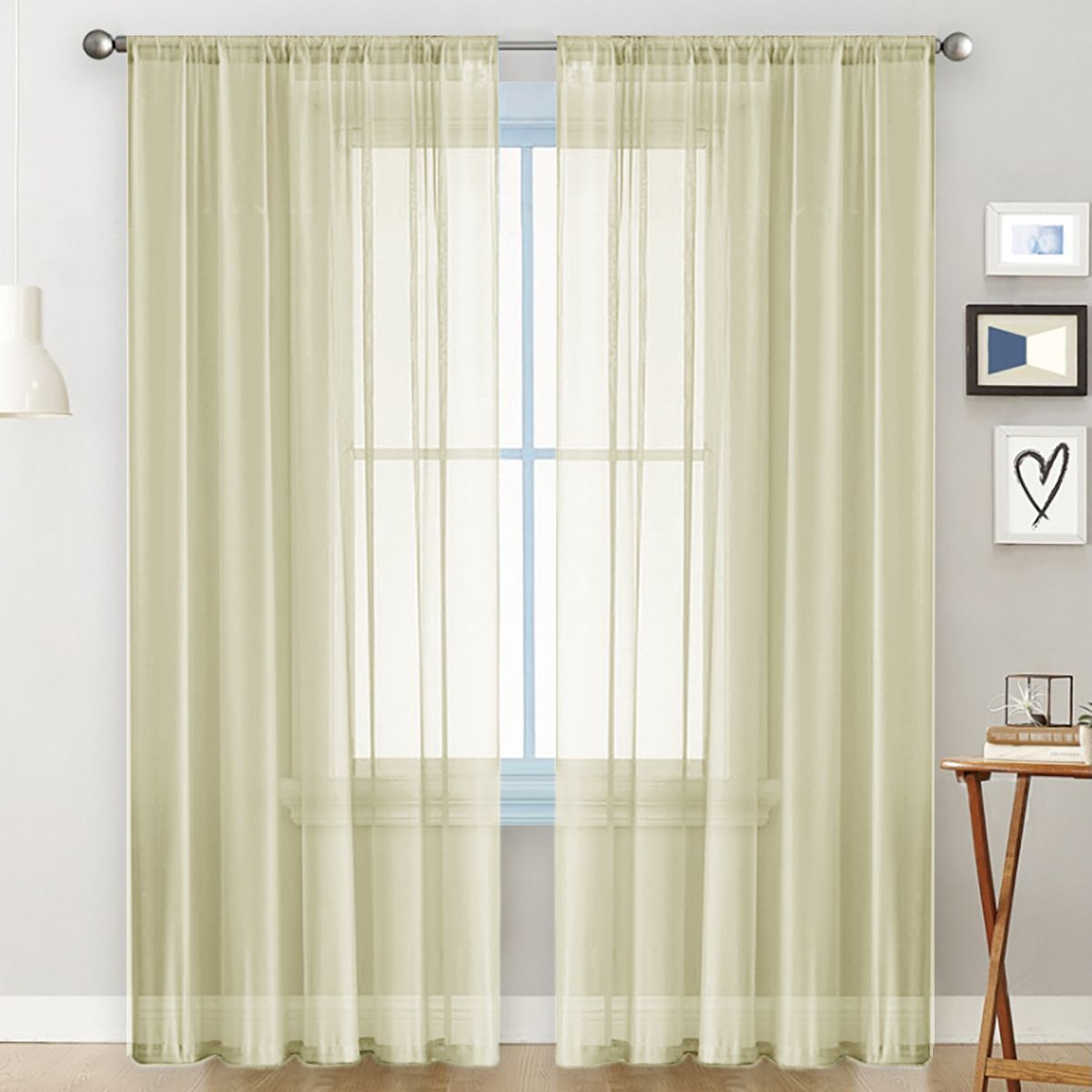 2 Pack Semi Blackout Sheer Curtains Beige - Image 1