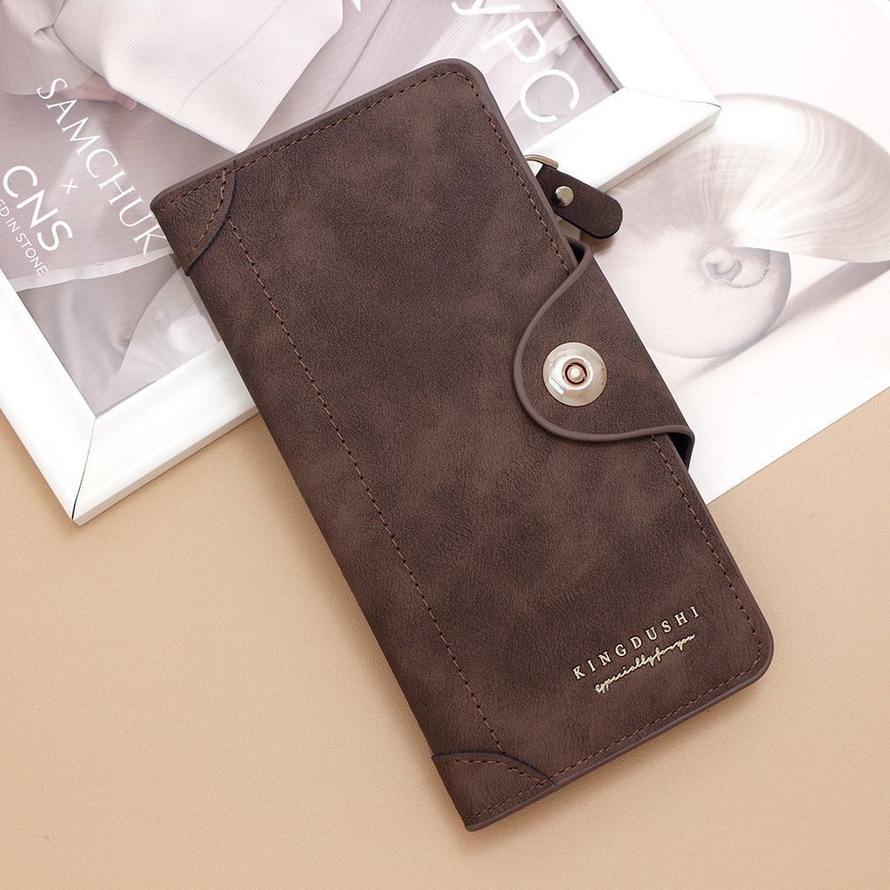 2Pcs Dark Brown Matte Long Wallet - Image 1