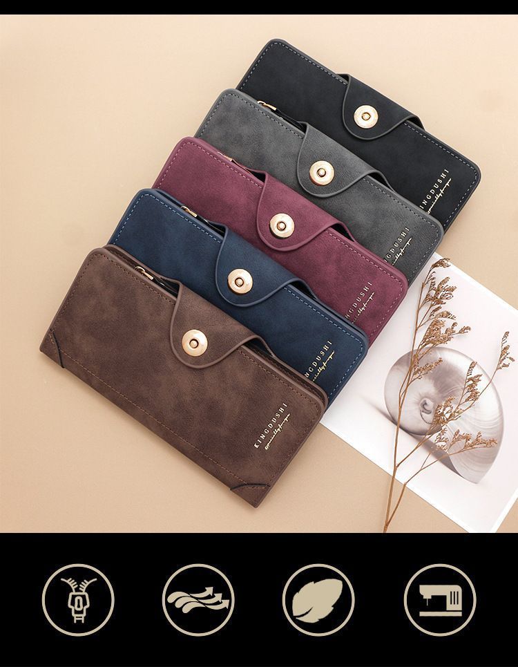2Pcs Dark Brown Matte Long Wallet - Image 2