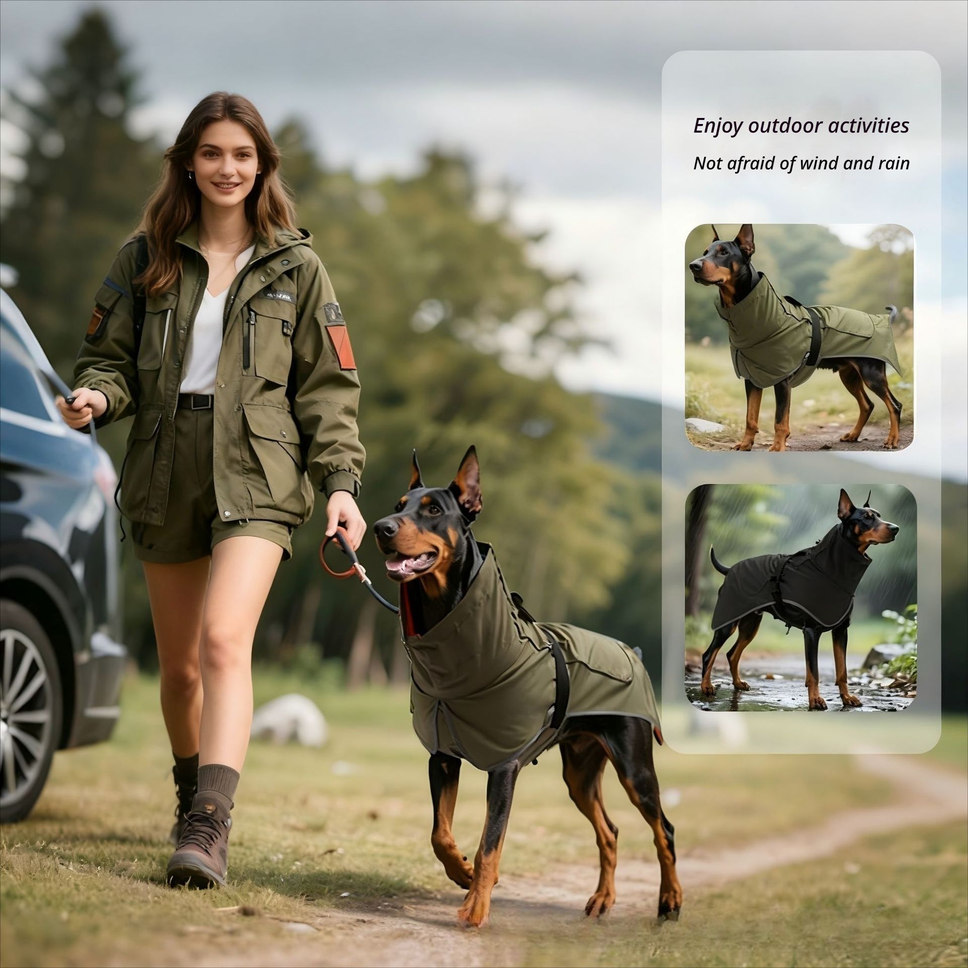 Windproof Rainproof Outdoor Pet Coat-olive green - Image 1