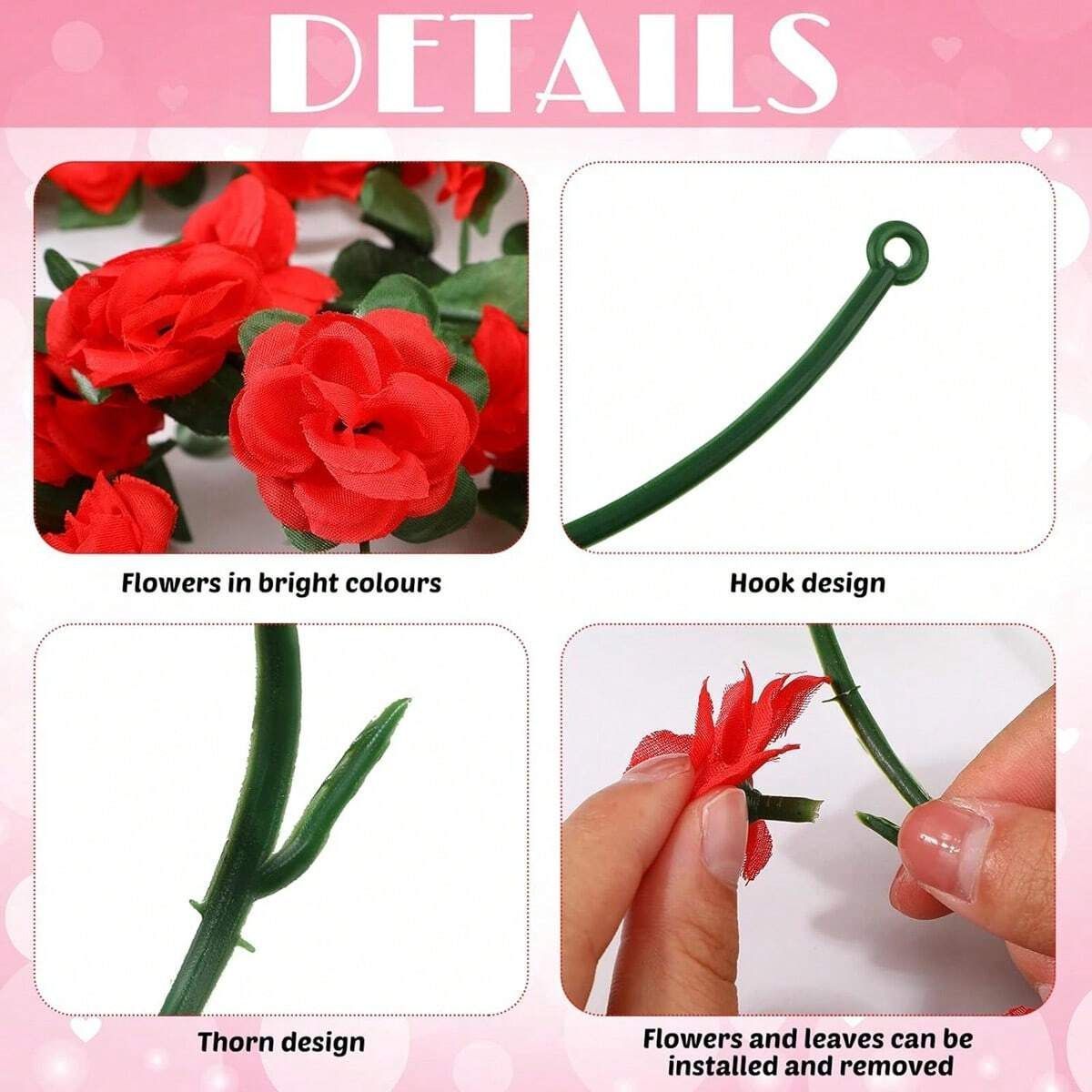 Artificial Rose Vine - Red 2.5m - Image 5