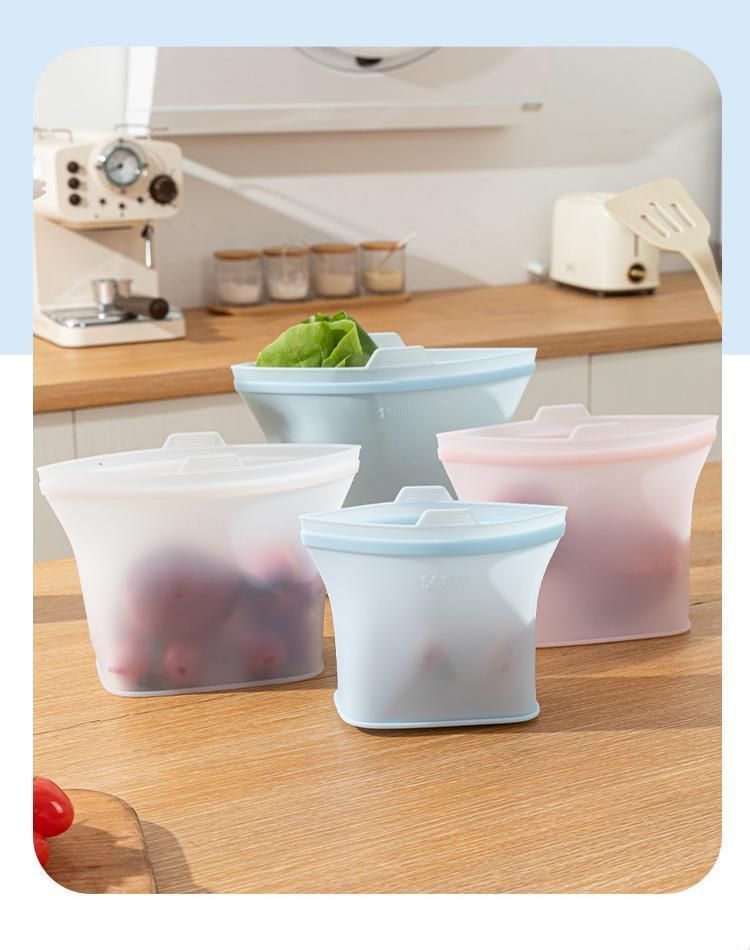 2 PackFood-Grade Silicone Food Storage Bags, Light Blue, 1500ml - Image 2