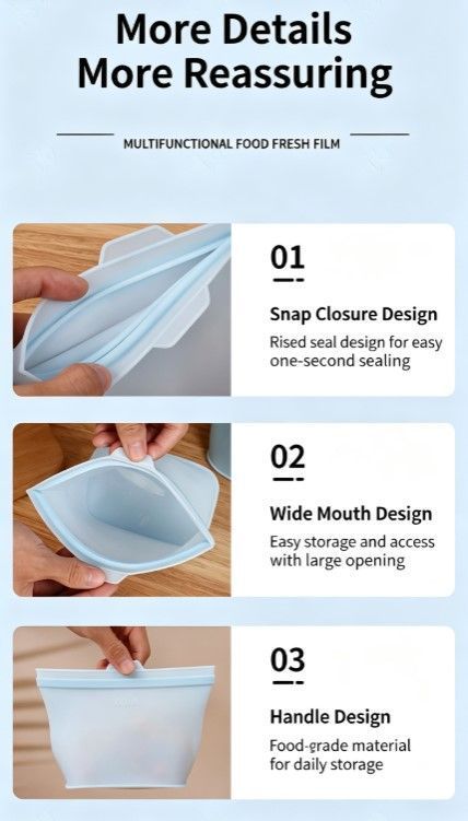 4 Pack Food-Grade Silicone Food Storage Bags, Light Pink, 500ml - Image 5