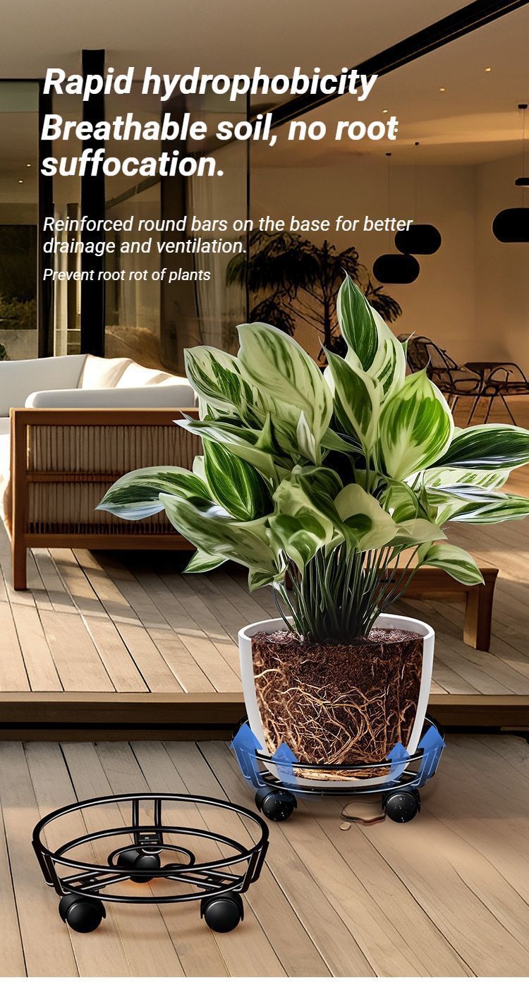 Black Round Wheel Plant Caddy - Image 2