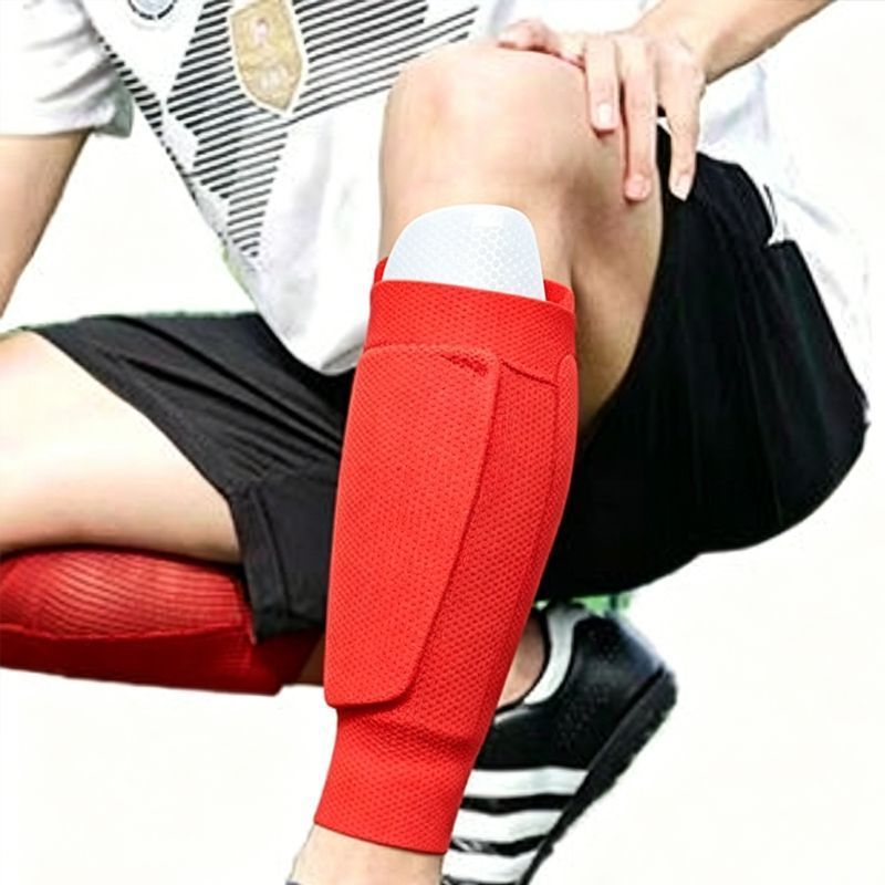 2 Pairs Soccer Shin Guard Sock Red Size L - Image 1