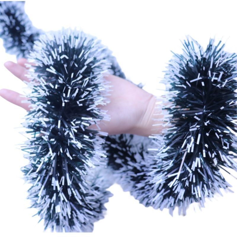 Thick Tinsel Garland 2M Dark Green with White Trim 5pcs - Image 1