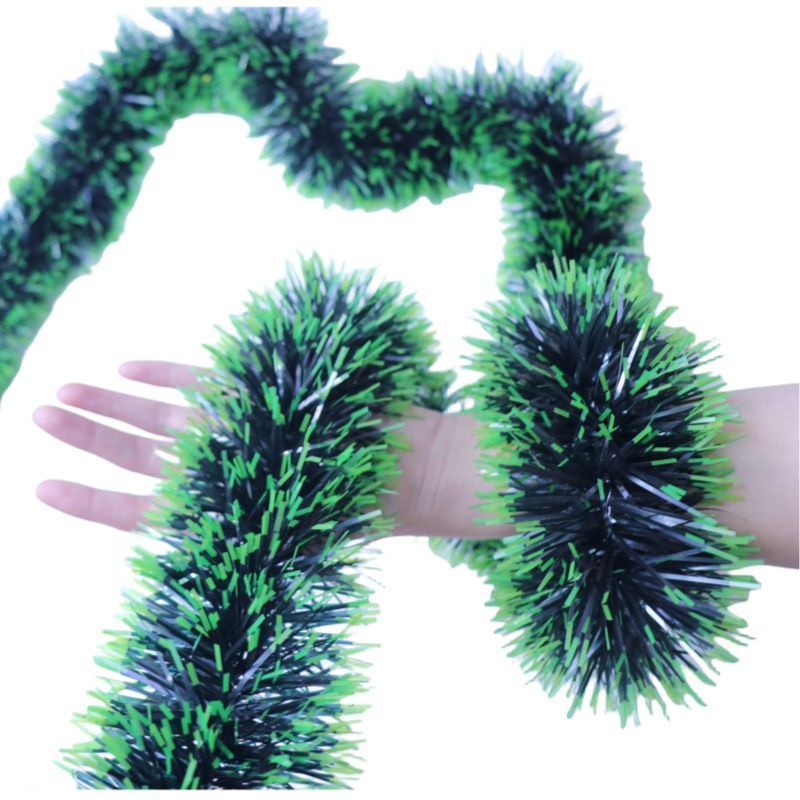Thick Tinsel Garland 2M Dark Green with Green Trim 5pcs - Image 1