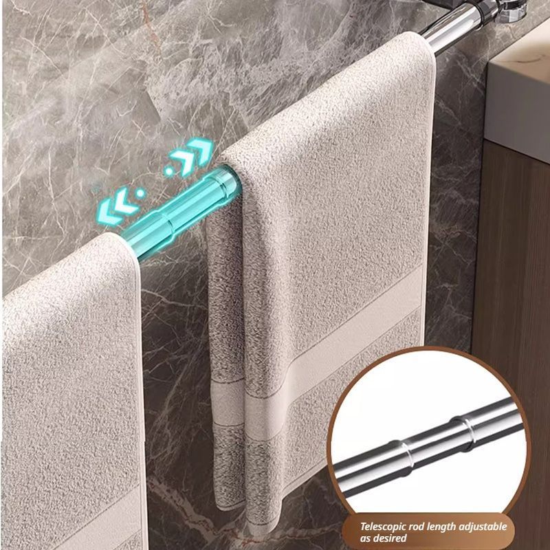 30–60 cm extendable towel rail, no drilling required, with strong suction cups, suitable for wall-mounted storage in bathrooms and kitchens - Image 2